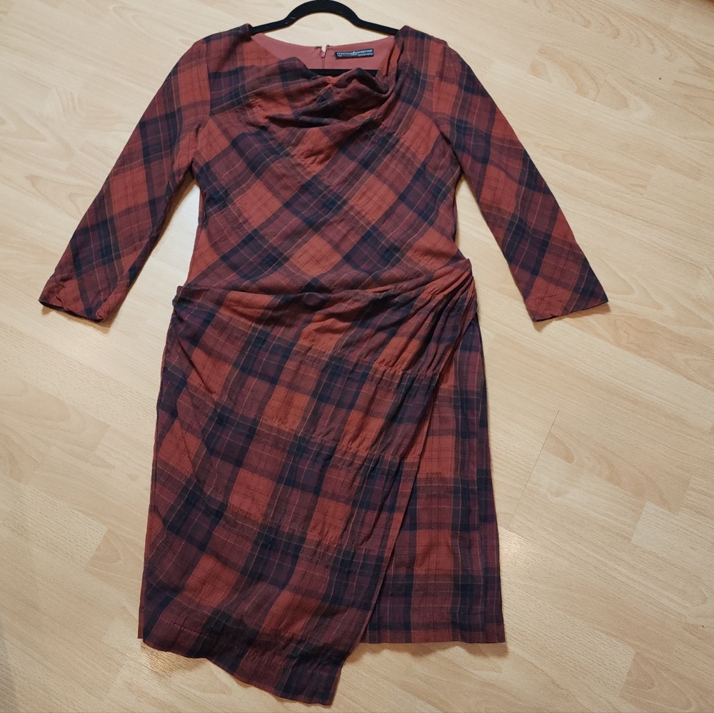 Peruvian Connection Cotton Flannel Plaid Long Sleeve Dress Size 10